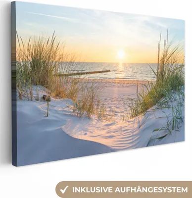 Obrázek produktu pro OneMillionCanvasses® - Obraz na plátně - pláž - slunce - duna - tráva - písek - horizont, nástěnná malba, nástěnné dekorace obrazy obývací pokoj, 120x80cm