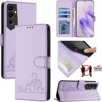 Produktbild von Leder Hülle für Tecno Pova Neo 2 Süße Katze Flip Case Brieftasche Schutzhülle mit Standfunktion Lila