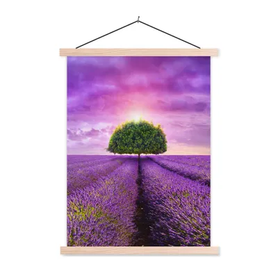 Produktbild von MuchoWow® Textilposter Lavendel - Baum - Lila - Wolken 120x160 cm mit holzfarbenen Rahmen - Plakatkarton