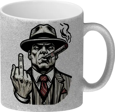 Produktbild von Mittelfinger Mafiaboss Glitzer-Kaffeebecher