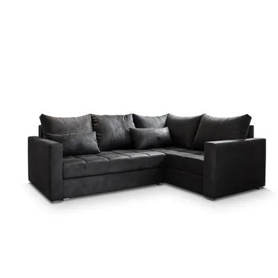 Produktbild von Masseno Ecksofa LIRENO R-S mit Schlaffunktion L-Form, Sofa mit Bettkasten, Wohnzimmersofa, Couch, Soffa, Bettsofa, Couchgarnitur- Schwarz, KRONOS 07