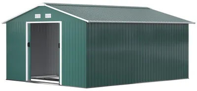 Image de Abri de jardin avec 2 portes coulissantes | Couleur : Vert | Dimensions : 386 x 340 x 200 cm