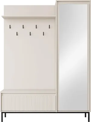 Produktbild von MIRJAN24 Garderoben-Set Ozmi 1D1K, Garderobe mit eins Drehtüren + Spiegel mit Kleiderhaken (Farbe: Cashmere)