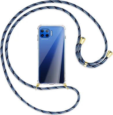 Produktbild von Handykette Backcover-Schutzhülle mit Band (Metall goldfarben) für Motorola Moto G 5G Plus - Blautöne