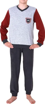 Produktbild von Toller Jungen Frottee Pyjama langarm Schlafanzug mit Bündchen - 212 501 13 802 ; dunkelgrau , 134