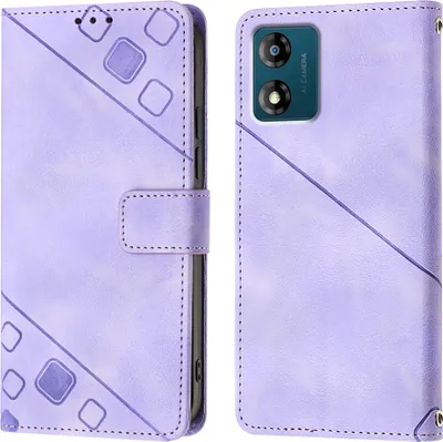 Produktbild von Hülle für Motorola Moto E13 Prägung Flip Leder Brieftasche Schutzhülle mit Ständer Lila