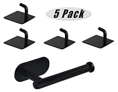 Immagine prodotto di Portarotolo da cucina in acciaio inossidabile - Porta asciugamani - Adesivo - Senza foratura - Porta carta igienica - 4 ganci - 16,5 cm
