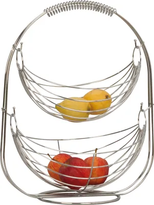 Produktbild von Designer Obstkorb Früchtekorb Etagere Obstschale aus Metall silber verchromt 45 cm hoch