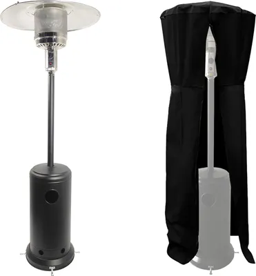 Image de Parasol chauffant OSLO - chauffage d'extérieur gaz - acier noir + housse
