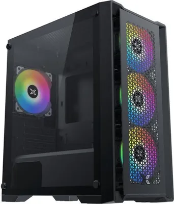 Produktbild von PC Gehäuse XIGMATEK Lux M, Mini Tower Micro-ATX, 4 FRGB LED Lüfter, Mesh Front, Tempered Glass, Schwarz, 210x367x420mm