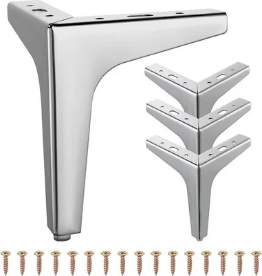 Produktbild von Famanu Möbelbeine Set aus 4 Metall-Dreieckbeinen - Silber, 13 cm