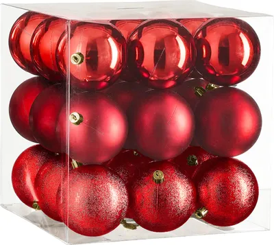 Zdjęcie produktu dla Zestaw 27 ozdób: czerwone okrągłe ozdoby mix 8 cm