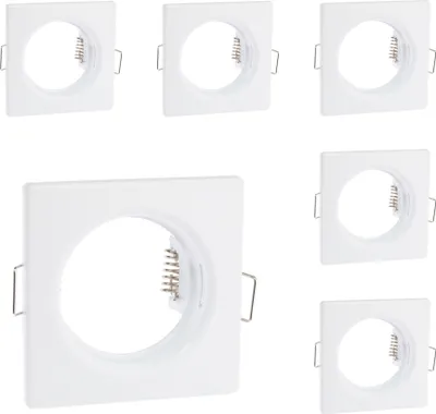 Produktbild von LUMILED 6x Einbaustrahler feste flach Spots für LED oder Halogen Einbauleuchten Einbaurahmen eckig stahl Einbauspots Downlight Weiß