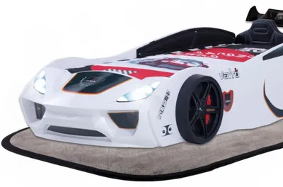 Produktbild von Autobett VENTO SPORT Kinderbett 90x200 cm Rennwagen-Bett inkl Sportsitze, Lattenrost, Spoiler, LED-Licht, Farbe Weiß