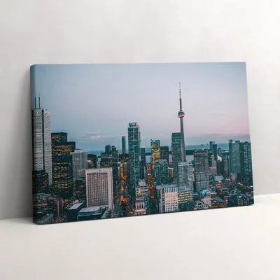 Produktbild von Panorama der Stadt am Abend – Leinwandbild Wandbild – 60x40 cm – Leinwandbilder – Wandbilder – Schlafzimmer – Flur