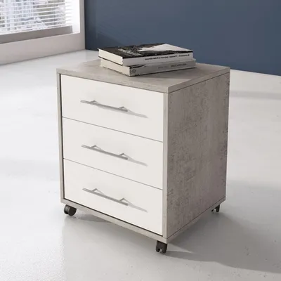Image de Pisano - Commode, 43x40x57h cm Gris Ciment, 3 Tiroirs