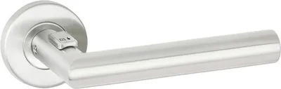 Produktbild von Drückerpaar Hermat Basic 02 Fastlock auf hoher Rosette rund DIN rechts Edelstahl matt