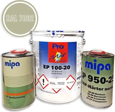 Produktbild von SET Grundierung 2K EP 100-20 Epoxidharz RAL7032 + Härter + Verdünnung 7 kg
