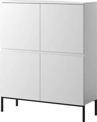 Image de Selsey Highboard Bemmi - Commode haute 4 portes, blanc avec pieds noirs, 100 cm
