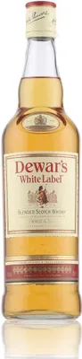 A bottle of Dewar's White Label Blended Scotch Whisky.