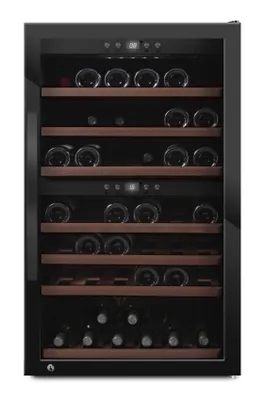 Produktbild von mQuvée Freistehender Weinkühlschrank - WineExpert 66 Fullglass Black | 2 Temperaturzonen | Kapazität 66 Flaschen | Kompressor | Schloss | UV-Glastür