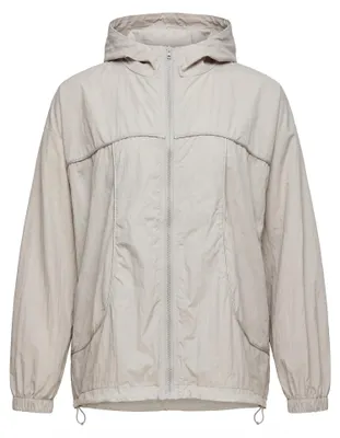 Produktbild von Damen Jacke grau Größe L aus 100% Polyester mit Kapuze, Reißverschluss und Kordelzug, formstabil und strapazierfähig
