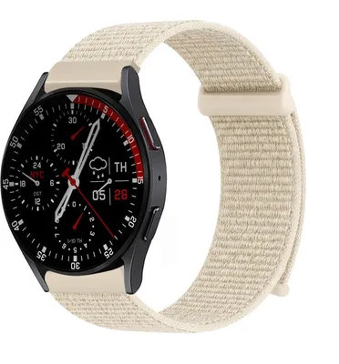 Produktbild von Smartwatch Armband für Samsung Galaxy Watch7 44mm Nylon Textil Band Ersatzband Wechselband Klettverschluss flexibel atmungsaktiv Beige