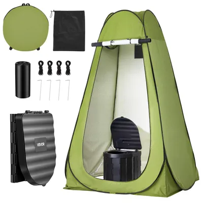 Obrázek produktu pro VEVOR Přenosné cestovní toalety, nosnost 150 kg, mobilní, skládací toaleta, ideální pro cestování, kempování a turistiku. Součástí balení je přepravní taška, sáčky na odpad a skládací zástěna pro soukromí