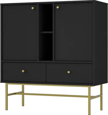 Produktbild von Masseno Kommode TORINO 100 cm Sideboard mit 2 Schubladen und 2 Türen für Wohnzimmer Schlafzimmer Modern 100x41x108 cm Graphitfarben / Graphitfarben