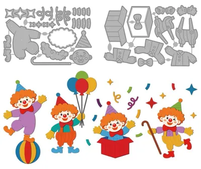 Productafbeelding van Metaalstansjablonen: Circusclown en acrobatiek - Stansmallen voor papierknutselen - Set voor scrapbooking en kaartontwerp