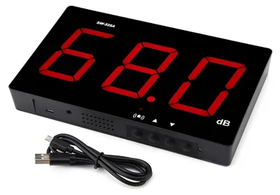 Imagen del producto de Medidor de nivel de sonido, modelo SW-525A, montaje en pared, pantalla LCD, medidor de nivel de sonido digital, conexión USB, rango de medición de 30-130 dB