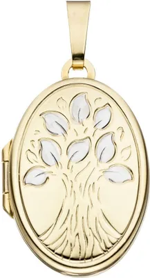 Produktbild von Medaillon für 2 Fotos Amulett Baum Anhänger zum Öffnen oval 585 Gold Gelbgold