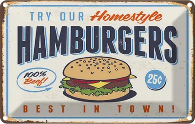 Produktbild von vianmo Blechschild 12x18 cm hamburgers best in town Essen Trinken