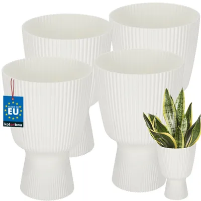 Produktbild von KOTARBAU® 4er Set Blumentopf ⌀ 18cm Orchideentopf Übertopf für Zimmerpflanzen Pflanzentopf mit Sockel Geriffelt Kelchform Kunststoff Pflanzkübel Weiß