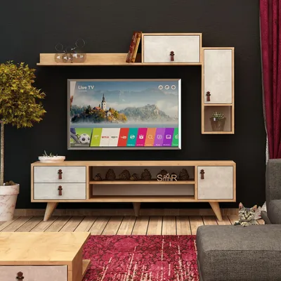 Produktbild von Skye Decor, Eleva, TV-Einheit, Eiche, 100 % MELAMINBESCHICHTETE SPANPLATTEN, 140 x 15 x 80 cm