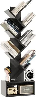 Productafbeelding van Famanu boekenkast, 6 niveaus, vrijstaand, met boomvormige planken, zwart