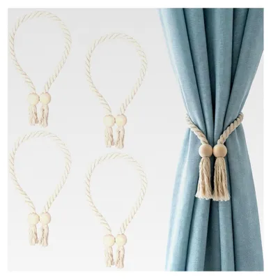 Produktbild von 4 Stück Magnetische Vorhang Raffhalter aus natürlicher Baumwolle, Beige