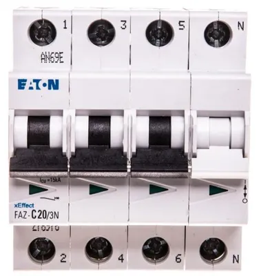Obrázok produktu pre Miniatúrny istič Eaton, 20 A, 3p+N, charakteristika: C 278976