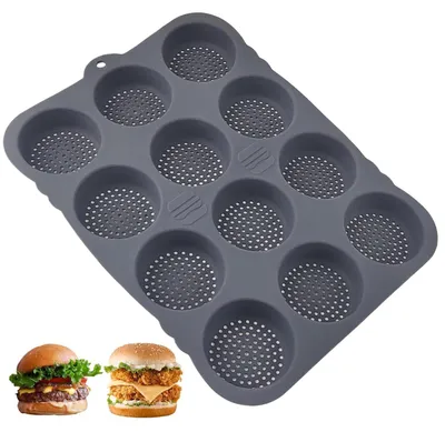 Immagine prodotto di Set di 12 stampi in silicone per panini da hamburger, diametro 8 cm, colore nero
