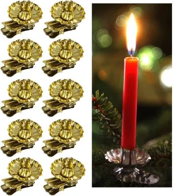 Produktbild von 10 x Baumkerzenhalter aus Metall Ø 40 mm goldfarben - Kerzenhalter für Baumkerzen - Kerzenhalter Weihnachtsbaum Weihnachtskerzenhalter