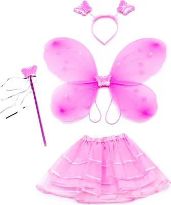 Immagine prodotto di Costume da fata magica per bambini rosa - ali di fata farfalla capelli cerchio magico bacchetta