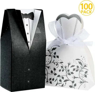 Produktbild von 100Stück Süßigkeiten Schachtel Hochzeitskasten Schachtel für Hochzeit,Hochzeit Brautkleid Entwurf Brautpaar Gastgeschenk