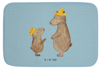 Produktbild von Mr. & Mrs. Panda duschmatte Bären mit Hut - Blau Pastell - Geschenk, Dad, Badezimmerteppich, Teppich Bad, Familie, Vatertag, Badematte, Muttertag, Family, Duschvorleger