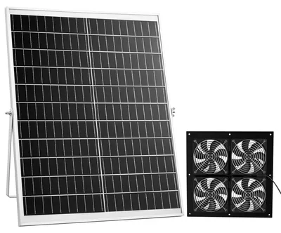 Produktbild von SucceBuy 25W Solar-Ventilator, 12V Solarmodul mit 4 Lüftern, Max. 2668 U/min für 748 m³/h Luftstrom, 5 m/s Solarbetriebener Abluftventilator für kleine Hühnerställe und Gewächshäuser