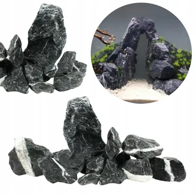 Immagine prodotto di Rocce per Acquario Dark Rock 1 kg, pietre naturali per Tanganika e Malawi, decorazioni e nascondigli per pesci