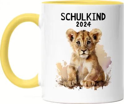 Produktbild von Schulkind 2024 Löwe Tasse Gelb Erstklässler Einschulung Tochter Neffe Nichte Schulanfang Schuleinführung