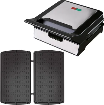 Produktbild von Syntrox Germany Kontaktgrill XXL Plovas – Panini Maker, Elektrogrill mit Keramikbeschichtung, 1800 Watt, abnehmbare Grillplatten (Waffeleisen Big)