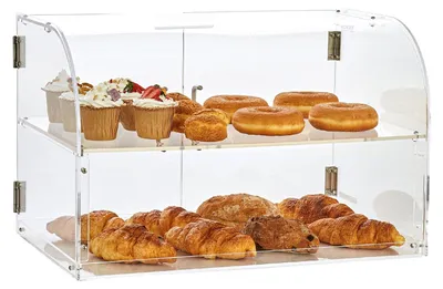 Produktbild von VEVOR Konditorei-Vitrine, 2-stöckige gewerbliche Theken-Vitrine für Bäckereien, Acryl-Displaybox mit Zugang durch die Rücktür & abnehmbaren Regalen, hält frisch für Donuts, Bagels, Kuchen, Kekse, 52,6 x 33,5 x 30,2 cm, 2 Schichten-a, Klebertyp