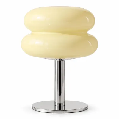 Produktbild von Glas Tischlampe im Retro-Design – LED Nachttischlampe dimmbar, 3 Lichtfarben, USB, Fuß in Chromoptik – Beige
