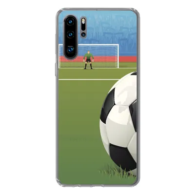 Produktbild von MuchoWow® Handyhülle Schutzhülle Hülle für Huawei P30 Pro Eine Illustration eines Fußballs auf dem Feld im Stadion - Jungen - Mädchen - Kinder Silikon Softcase Handy Hülle - Schutzdeckel
